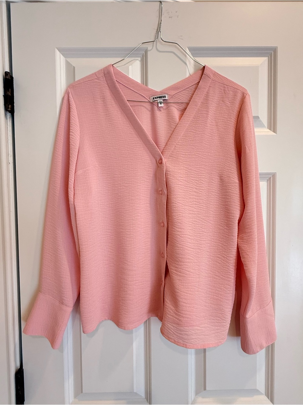 Express Women's Light Pink Button-Front V-Neck Top